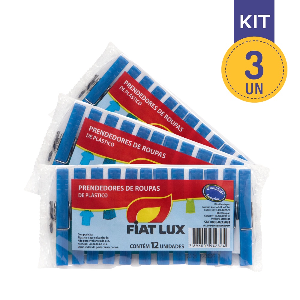 Kit com 36 Prendedores Roupa Plástico Resistente Com 3 Pc.