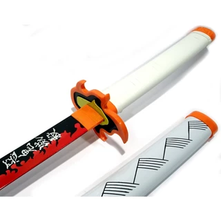Espada Katana de Bambu para Colecionadores de Animes e Mangás - Demon Slayer Kyojuro Rengoku