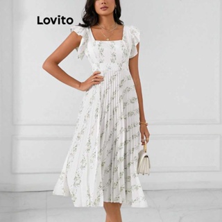 Lovito Elegante Vestido Feminino de Estampa Ditsy Floral com Babado Plissado LBL07100