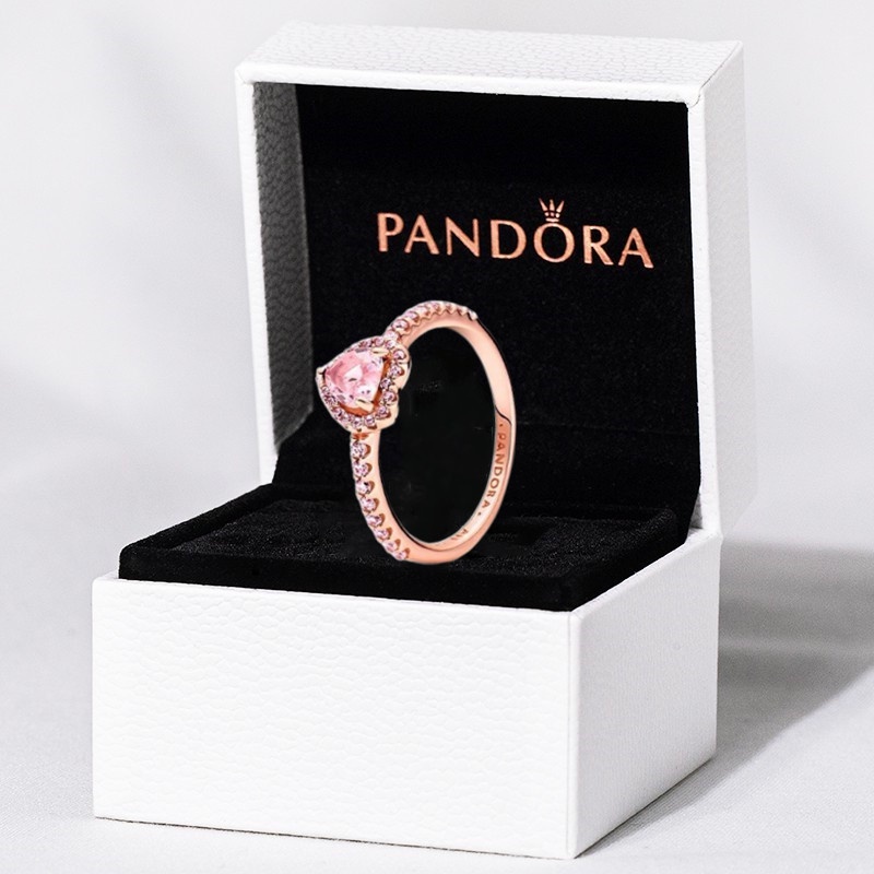 Pandora Anel Do Amor Coração Promessa Mulher 18K Rose Gold De Noivado 925 Silver Pink Cubic Zirconia Diamond Ring