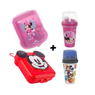 Kit Lanche Infantil Mickey ou Minnie Garrafinha de Agua + Porta Sanduíche Vasilhas Plásticas Para Criança