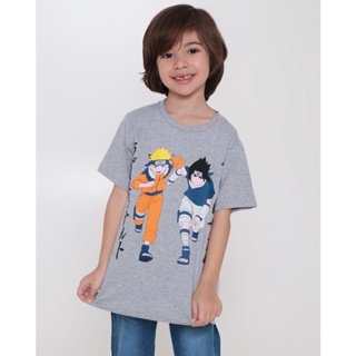 Camiseta Infantil Manga Curta Estampa Naruto Cinza