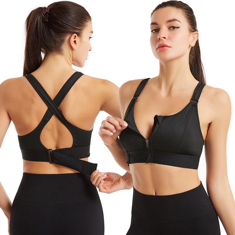 Sutiã Esportivo Feminino com Zíper Push Up Sutiã Fitness Top