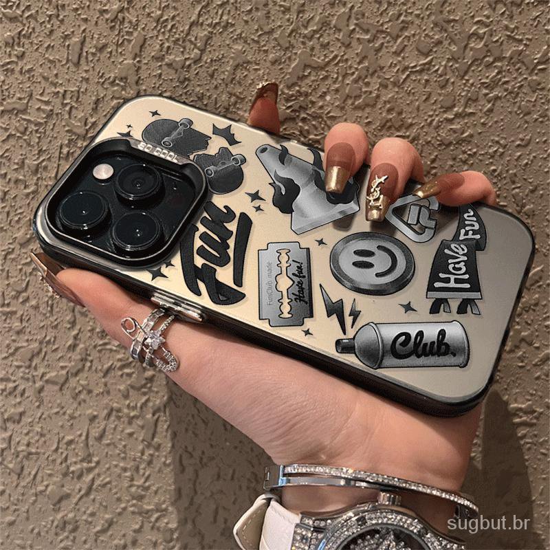 Jornais de graffiti Botões de metal da Apple Capa rígida para iPhone 15promax 15pro 15 14promax 14 13 12 11 promax 13promax 11 promax xr xsmax 7 8plus capa protetora anti-queda