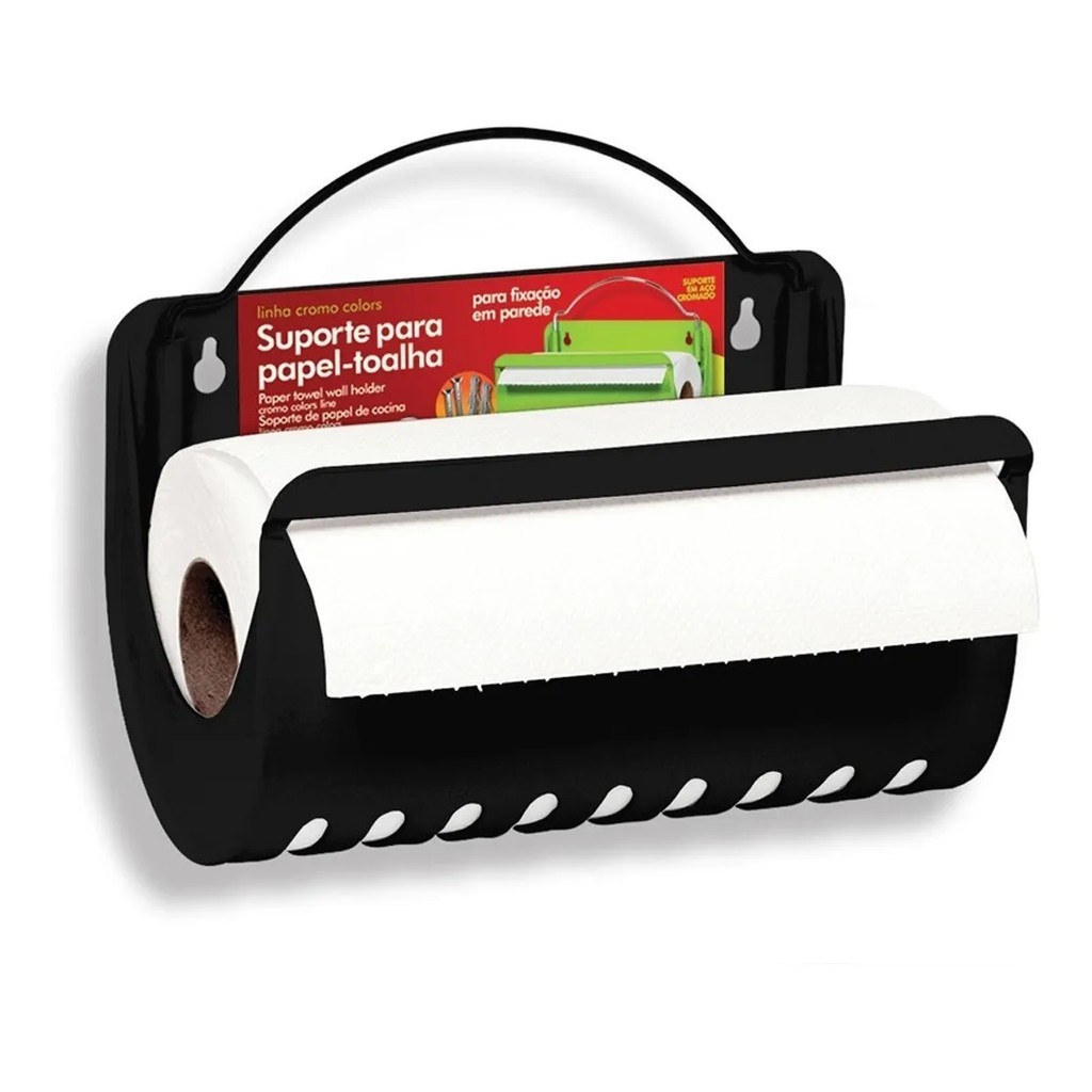 Porta Rolo Papel Toalha Parede Cromo Colors Preto 314-7 | Shopee Brasil