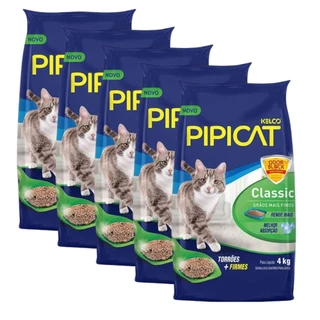 Kit 5 Areias Sanitárias Para Gatos Kelco Pipicat Classic 4kg