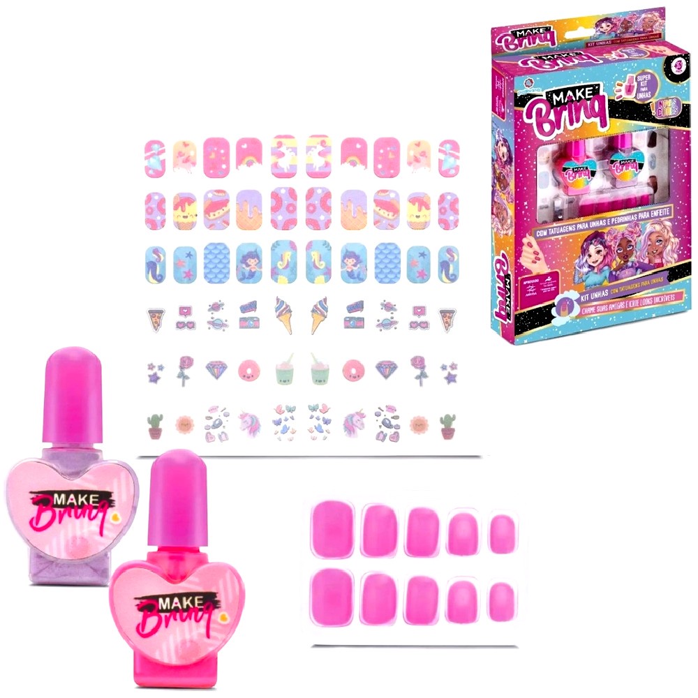 Kit Maquiagem Infantil Polibrinq Unhas Com Tatuagens MK05