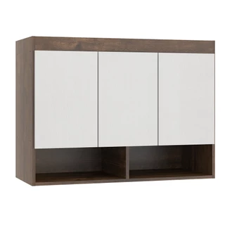 Armário Aéreo 3 Portas Guarda Roupa Modulado Selene 90x68 Cm MDP Castanho 6002 MENU
