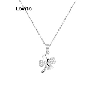 Lovito Colar com Pingente Trevo de 4 Folhas Strass Hipoalergênico S925 Banhado A Prata Para Mulher L69AD010 (Prata)