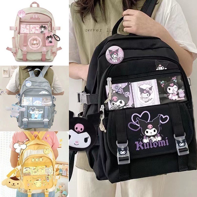Anime Sanrioed Cinnamoroll Mochilas Escolares Para Crianças Kawaii My Melody Kuromi Toys Childrens Backpack Mochila Presente Estudantes
