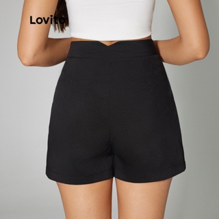 Lovito Casual Shorts Feminino Liso Básico LBA05053 (Preto)