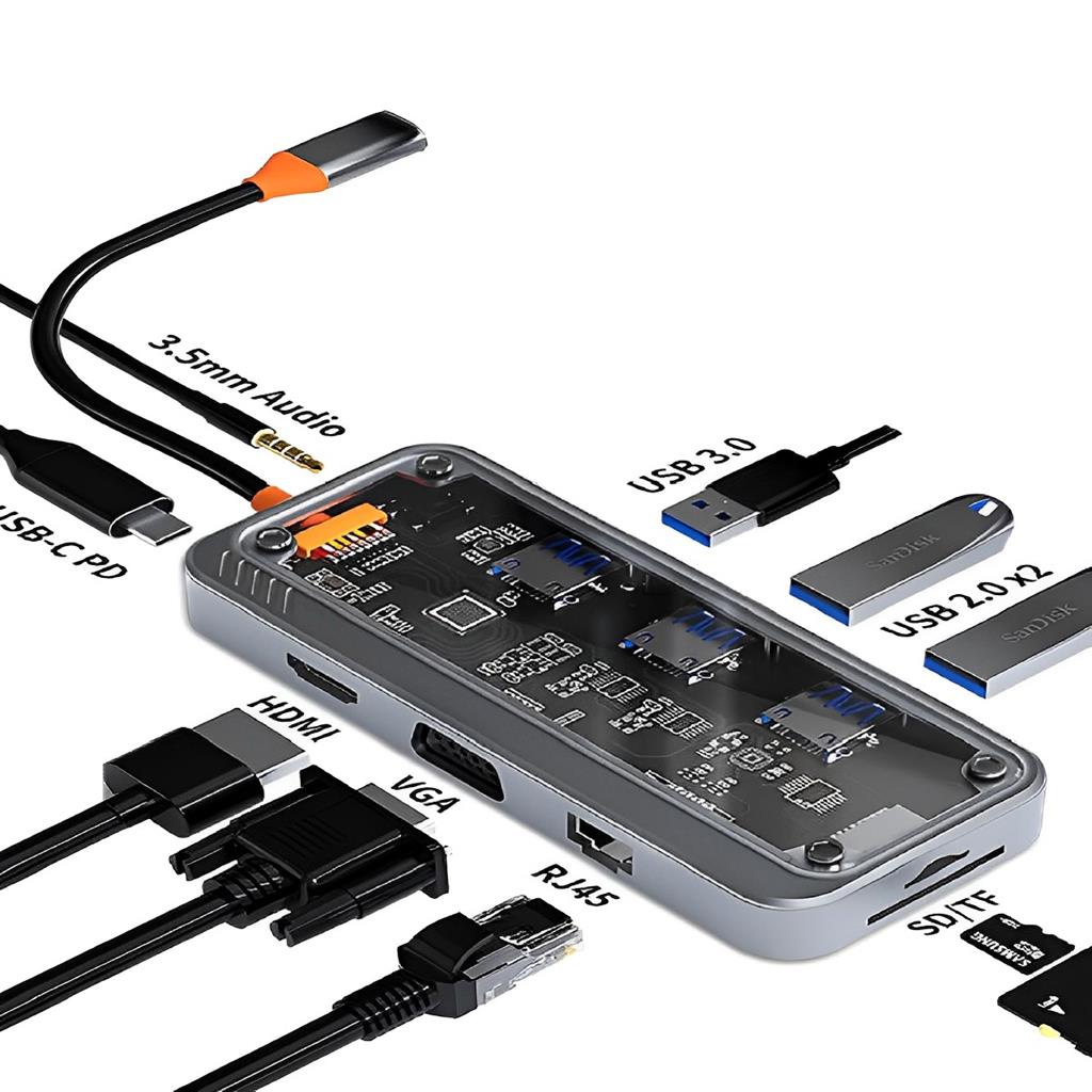 Adaptador Hub Multiportas10 Em 1 Multifuncional Usb-c 3.0 2.0 Ethernet Hdmi Bk-c4