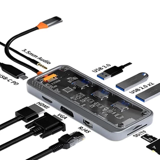 Adaptador Hub Multiportas10 Em 1 Multifuncional Usb-c 3.0 2.0 Ethernet Hdmi Bk-c4