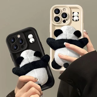 Adequado Para IPhone 11 12 Pro Max X XR XS SE 7 Plus 8 13 14 Fofo Super Panda De Pelúcia Simples Elegante Exclusivo