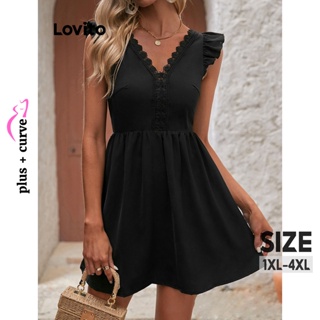 Lovito Vestido Casual De Renda Lisa Para Mulheres LNE31003 (Preto)