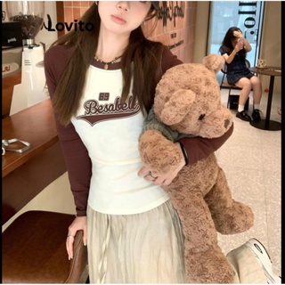 Lovito Camiseta Feminina Casual Com Costura Em Tecido E Letras LNE42023