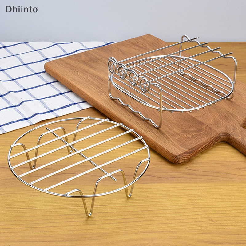[Fritadeiras A Ar De Aço Inoxidável Rack De Dupla Camada Assar Redondo Versátil Com Espetos Porta Em