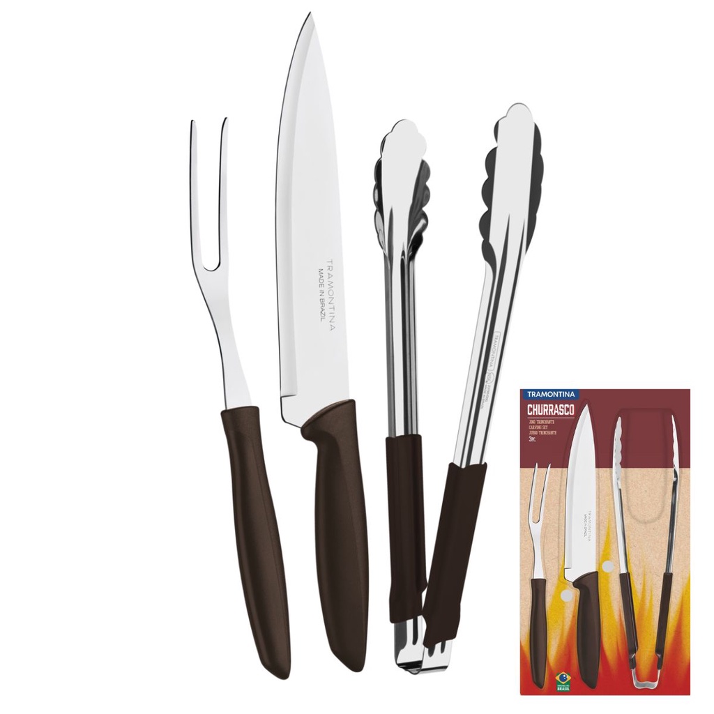 Kit Churrasco 3 Peças Plenus Garfo Faca Pegador - Tramontina