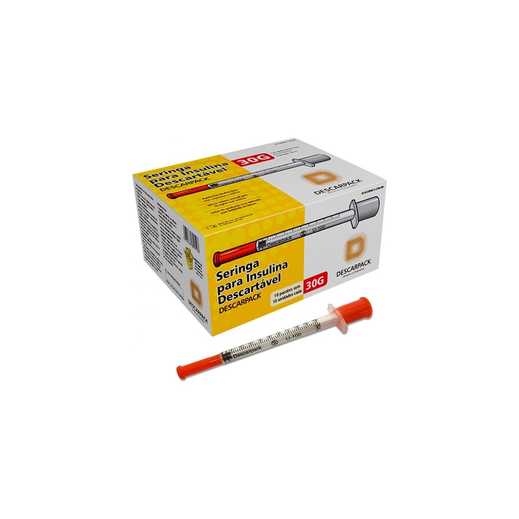 Seringa Insulina 100ul/1ml Ag Ultra Fina 8x0,30mm 30g C/100