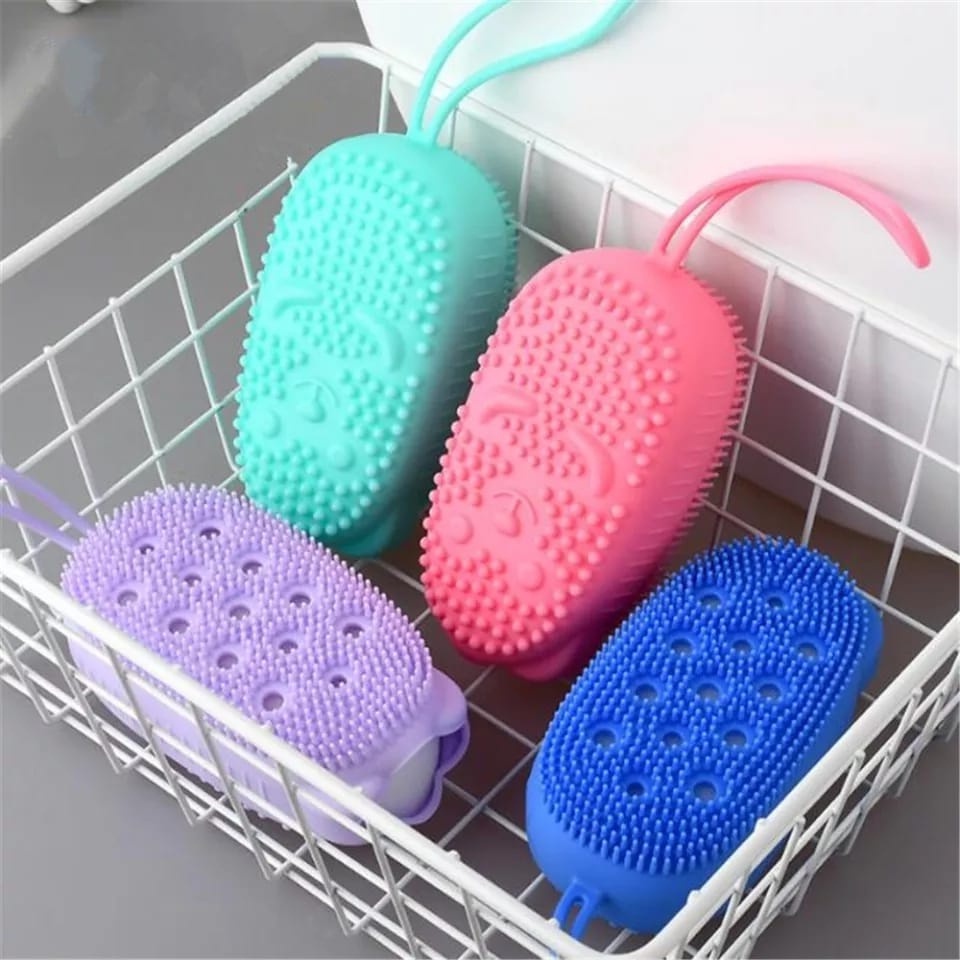 Esponja Bucha De Silicone Com Porta Sabão Escova Para Banho