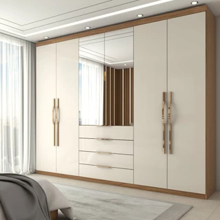 Guarda-Roupa Casal 6 Portas Aquiles Cinamomo/Off White - Panorama Móveis