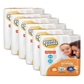 Fralda Descartável Pom Pom Derma Protek Jumbo Tamanho XG - 6 Pacotes com 20 Fraldas - Total 120 Tiras em Oferta na Shopee