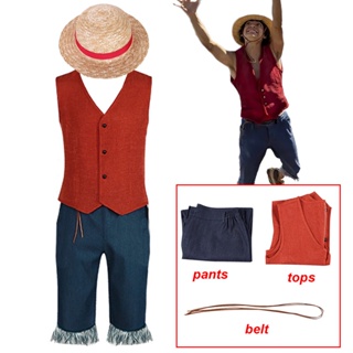 Compra online de Anime macaco d luffy cosplay traje para homens novo mundo roupas  luffy palha festa de halloween uniforme roupas topo + calças + cós