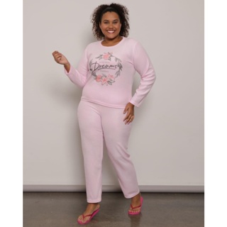 Pijama Plus Size Feminino Longo Soft Estampado Rosa