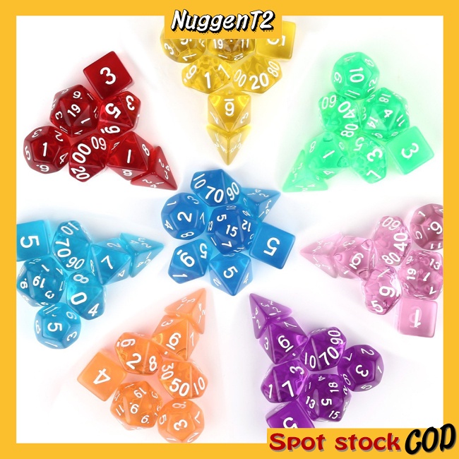 GEN 7Pcs/Set Conjunto De Dados Poliédricos Translúcidos Para Dragões Pathfinder D & RPG (D4 D6 D8 D10 D12 D20 %)