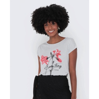 Blusa Em Malha Estampa Floral Mescla Cinza Claro