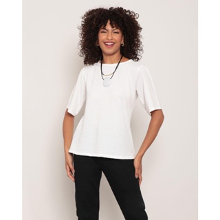Blusa Feminina Manga 3/4 Malha Texturizada Off White