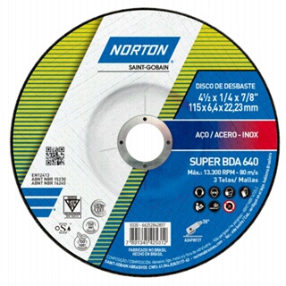 Disco de desbaste para metal 4.1/2" x 1/4" x 7/8" - BDA640 - Norton