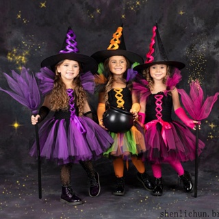 Traje de Bruxa para Meninas, Traje de bruxa de criança Halloween, Vestido  de tule infantil para menina de 3 a 11 anos festa chique carnaval de  Halloween Iscork