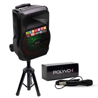 Kit com Caixa de Som Bluetooth Amplificada XC-712T de 450W Portátil com Autonomia de Bateria + 1 Microfone com Fio com cabo de 3 metros + Pedestal/ Suporte para Caixa de Som