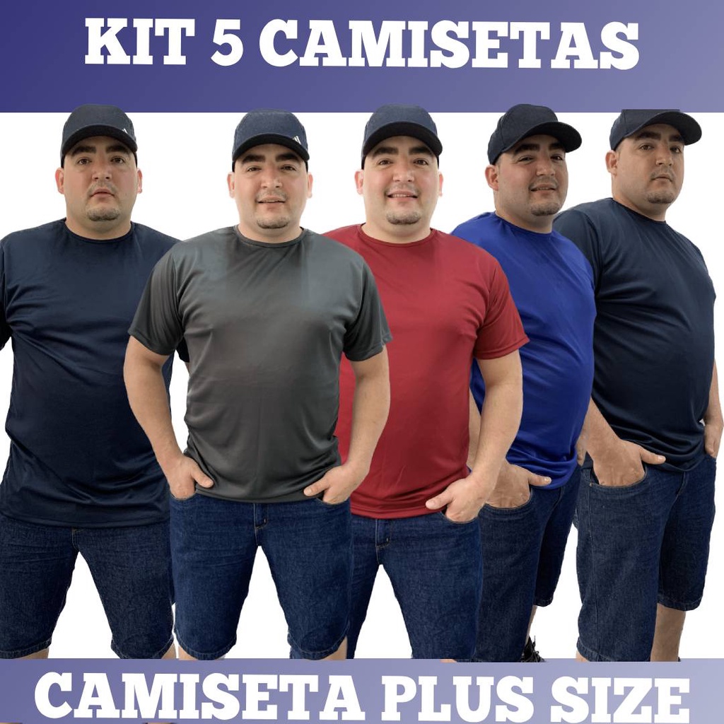 KIT 5 Camisetas Plus Size Dry Fit