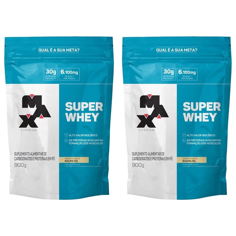 Super Whey Protein 900g Baunilha Refil – 2 unidades – Max Titanium