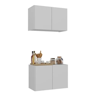 Kit Armário de Cozinha Aéreo e Balcão 2 Portas Multimóveis MP2163