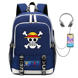 Uma mochila de ombro ao redor do One Piece, mochila adolescente de grande capacidade mochila escolar USB bolsa de computador