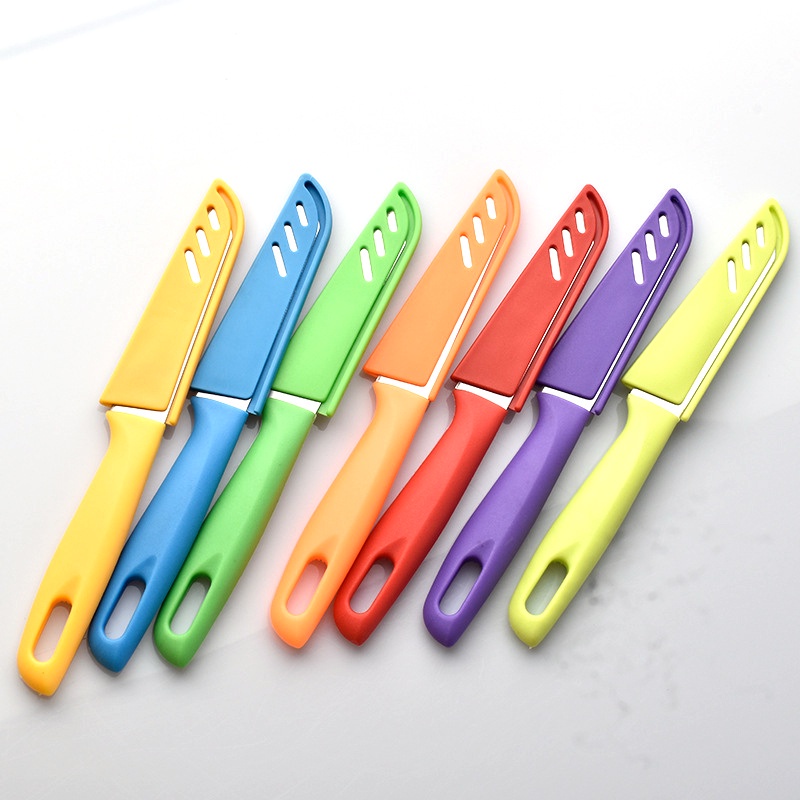 Kit 4 Faca Aço Inox Afiada com Bainha Capa Protetora Cozinha Pesca Camping Faquinha Colorida