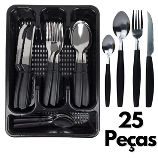 Jogo De Talheres Inox Com 24 Peças + Suporte Gaveteiro - Promoção