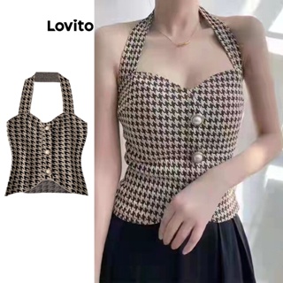Lovito Regata Elegante Com Botão Houndstooth Para Mulheres LNE41244