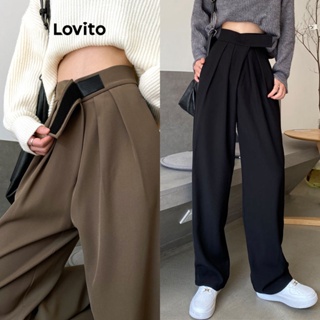 Lovito Calça Casual Lisa Plissada Com Bolsos Para Mulheres LNA41077