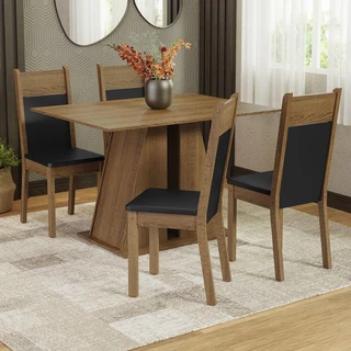 Conjunto Sala de Jantar Mesa Tampo de Madeira 4 Cadeiras Rustic/Preto Angel Madesa em Oferta na Shopee