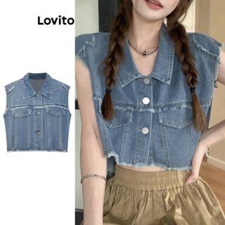 Lovito Top Jeans Casual Com Bainha Crua Para Mulheres L74ED019