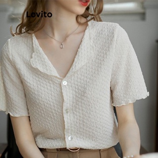 Lovito Blusa Casual De Botão Liso Para Mulheres LNE42262