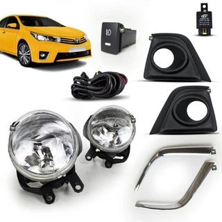 Kit Farol Auxiliar de Milha Corolla 2014 2015 2016 2017 Moldura Cromada