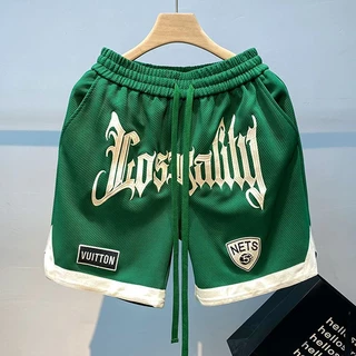 Calções de Basquetebol Americano Homens de Verão Treinamento Esportivo Calças de Cinco Pontos Calças de Rua Hip-Hop Street Wear Bordado Loo