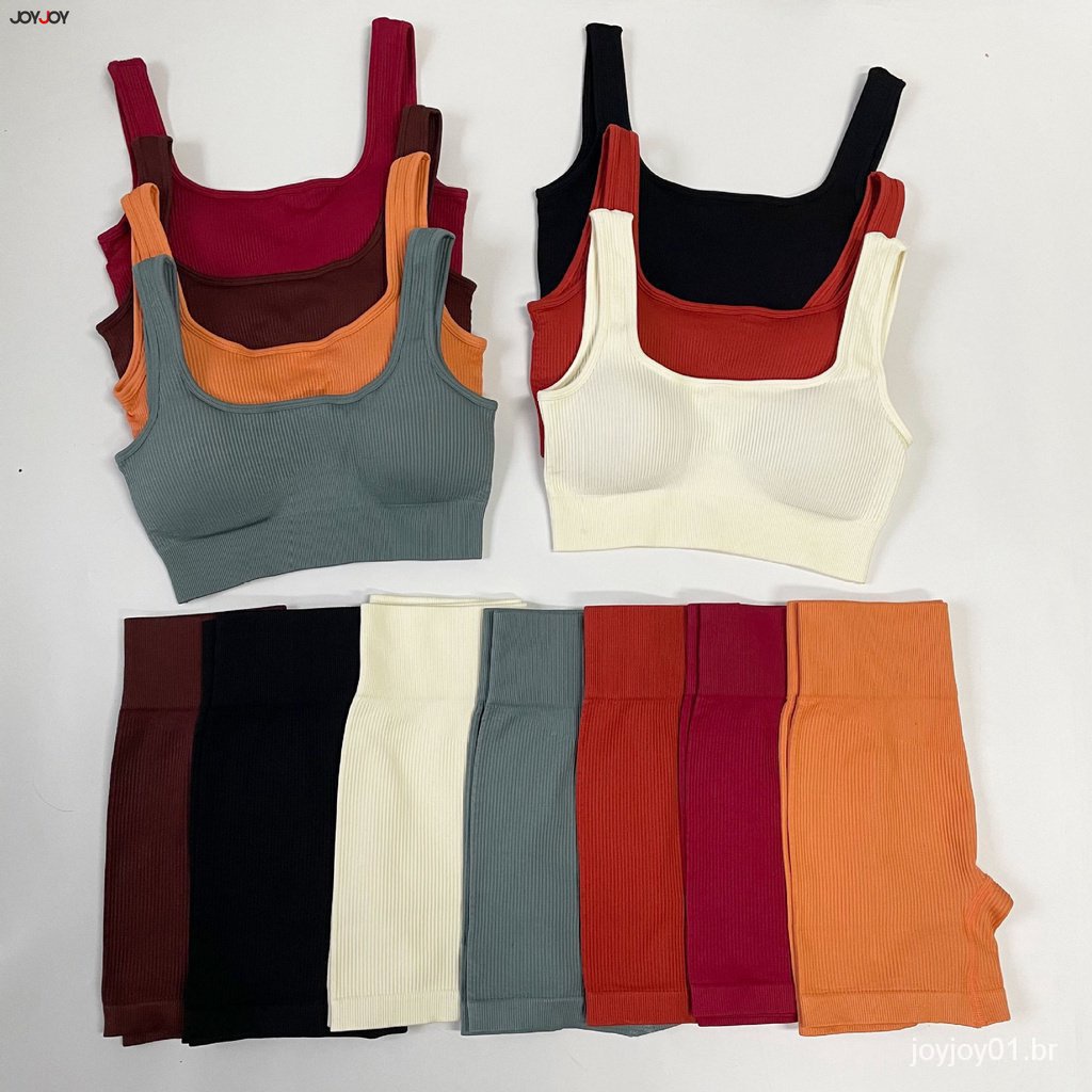 2 conjuntos de fitness feminino com cintura sem costura colete alto Y48Z HVVY