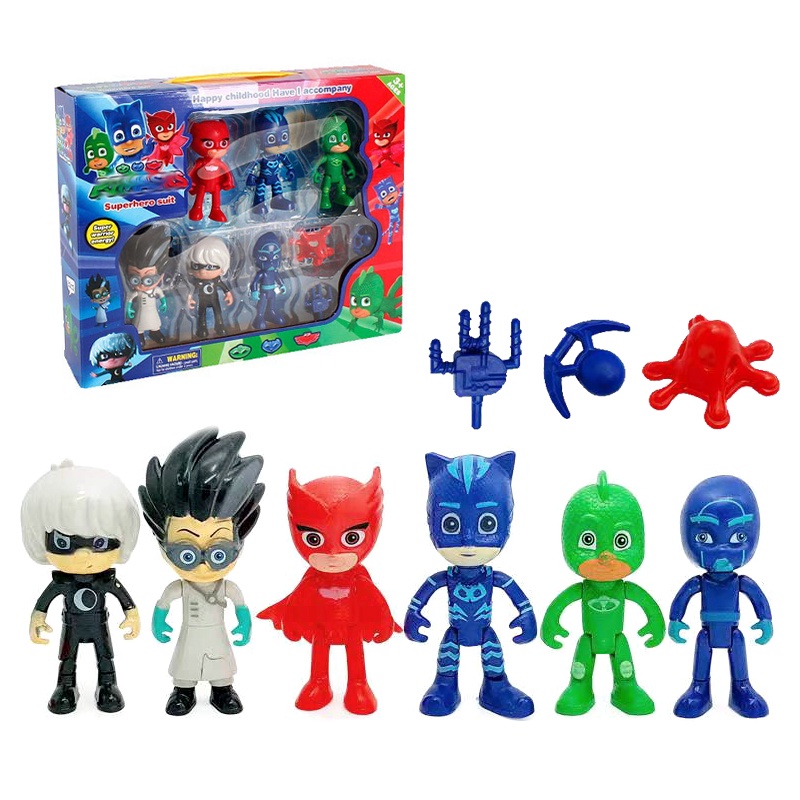 6Pcs/set Anime PJ Máscaras Brinquedos Infantis Owl Cat Boy Gecko Festa De Aniversário Infantil Gift