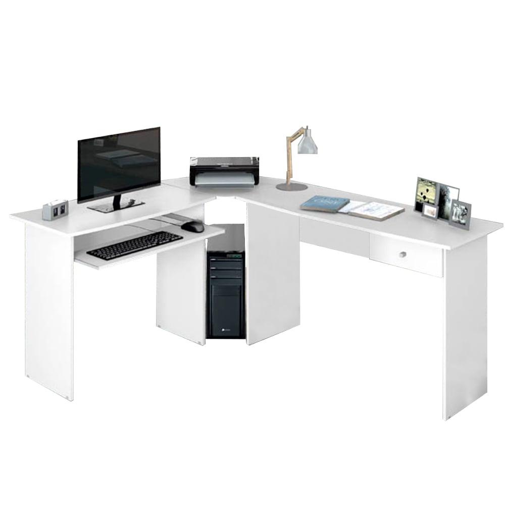 Mesa Para Escritório Em L 1 Gaveta Max Zanzini Branco Ártico